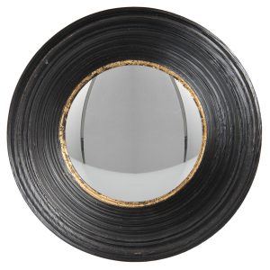 Vypouklé zrcadlo v černém rámu se zlatou linkou Degaré – Ø 24 cm  Clayre & Eef  - -
