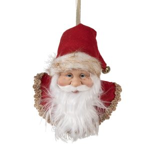 Závěsná dekorace hlava Santa s červenou čepicí - 10*9*28 cm Clayre & Eef  - -