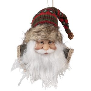 Závěsná dekorace hlava Santa s barevnou čepicí - 10*9*28 cm Clayre & Eef  - -