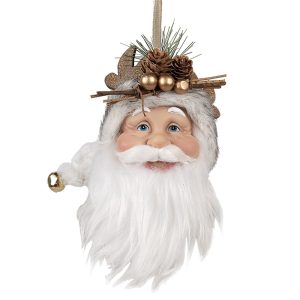 Závěsná dekorace hlava Santa s bílou čepicí - 10*9*28 cm Clayre & Eef  - -