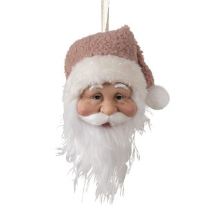 Závěsná dekorace hlava Santa s růžovou čepicí - 10*9*28 cm Clayre & Eef  - -