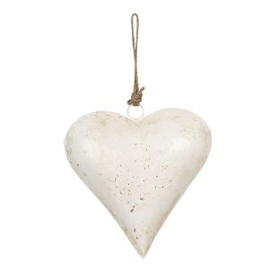 Závěsná plechová dekorace bílé srdce - 21*6*21 cm Clayre & Eef  - -