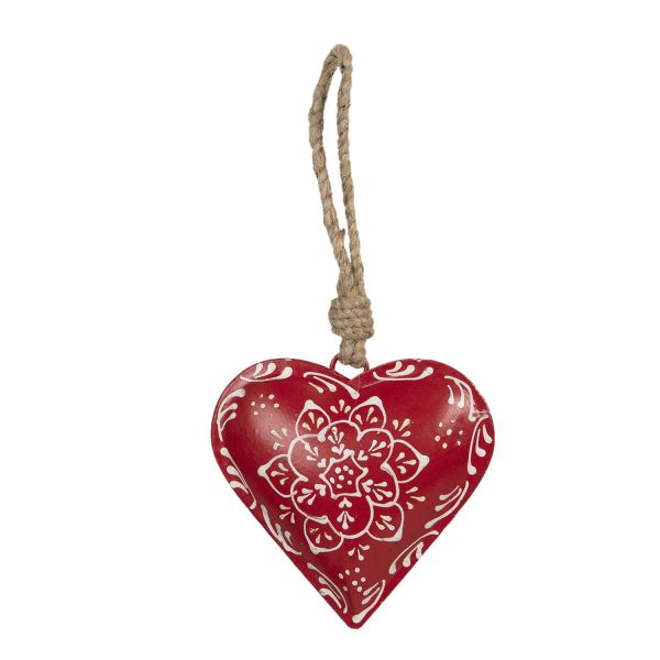 Závěsná plechová dekorace červené srdce I - 10*2*10 cm Clayre & Eef  - -