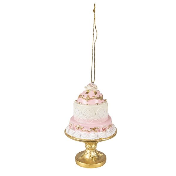 Závěsná růžovo-zlatá dekorace dort - Ø 7*11 cm Clayre & Eef  - -