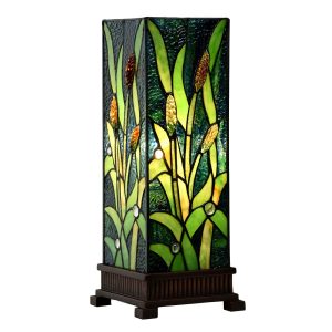 Zelená hranatá stolní lampa Tiffany Squilla - 18*18*45 cm E27/max 1*60W Clayre & Eef  - -