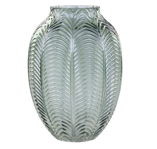 Zelená skleněná dekorační váza Leaf  -  Ø 18*25cm Chic Antique  - -