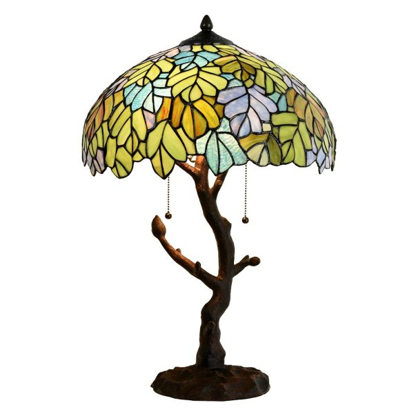 Zelená stolní lampa Tiffany Giallo - Ø 40*60 cm / E27/max 2*60W Clayre & Eef  - -