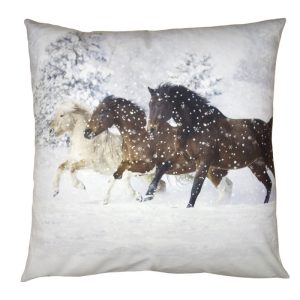 Zimní sametový povlak na polštář s koňmi Horses - 45*45 cm Clayre & Eef  - -
