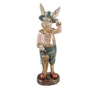 Zlatá antik dekorace králičí muž s deštníkem - 10*9*31 cm Clayre & Eef  - -
