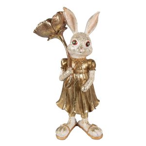Zlatá antik dekorace králičí slečna s květinou - 16*12*32 cm Clayre & Eef  - -