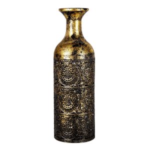 Zlatá dekorační váza s patinou se vzorem Joslin - Ø 12*39 cm Clayre & Eef  - -