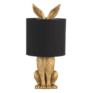 Zlatá stolní lampa králík s černým stínidlem Rabbi – Ø20*45 cm E27/max 1*60W Clayre & Eef  - -