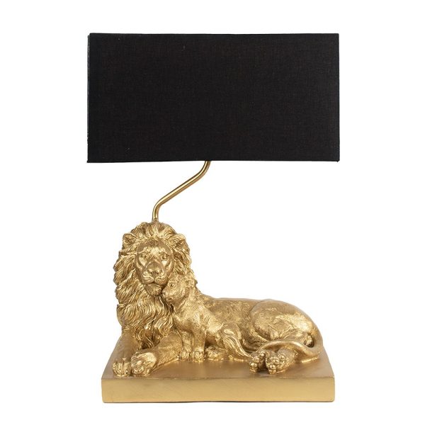Zlatá stolní lampa se lvem a černým stínidlem - 32*22*44 cm E27/max 1*60W Clayre & Eef  - -