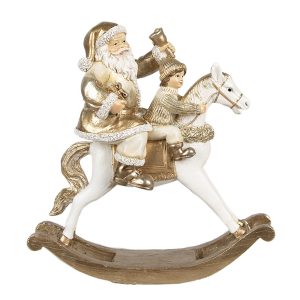 Zlatá vánoční dekorace socha Santa na houpacím koni - 21*8*21 cm Clayre & Eef  - -