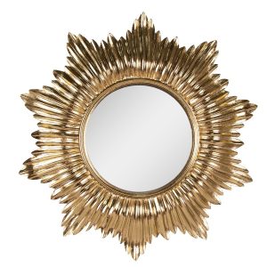 Zlaté antik nástěnné kulaté zrcadlo se zdobným okrajem - Ø 51*3 cm Clayre & Eef  - -