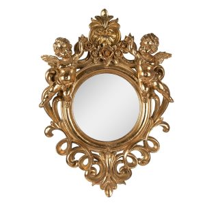 Zlaté antik nástěnné zrcadlo s andílky - 37*7*52 cm Clayre & Eef  - -