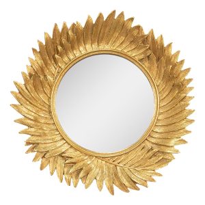 Zlaté antik nástěnné zrcadlo s ozdobným lemem s listy - Ø 25*3 cm Clayre & Eef  - -