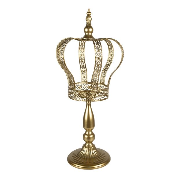 Zlatý antik svícen na noze ve tvaru koruny Crown - Ø 26*57 cm Clayre & Eef  - -