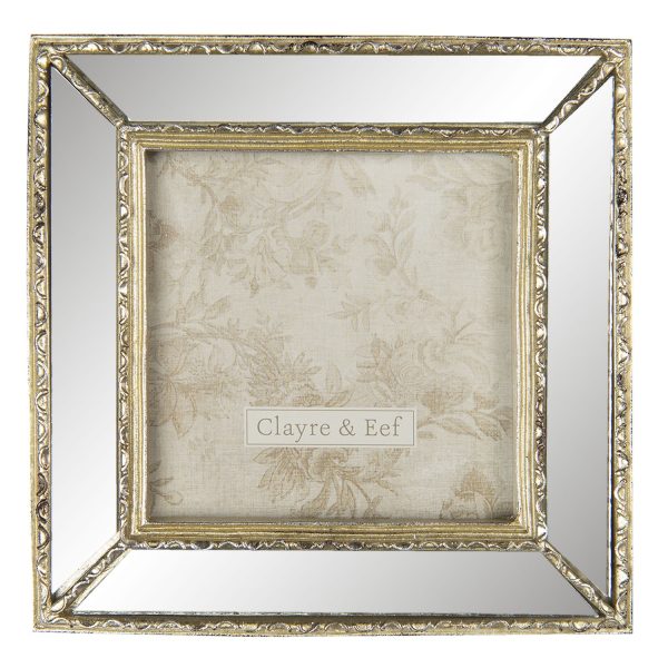 Zlatý fotorámeček se zrcadlovým okrajem - 15*2*15 cm / 10*10 cm Clayre & Eef  - -