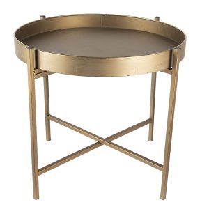 Zlatý kovový kulatý odkládací stolek - Ø 52*40 cm Clayre & Eef  - -