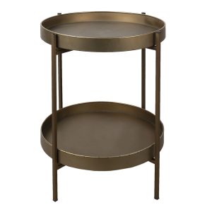 Bronzový antik kovový patrový odkládací stolek - Ø 52*60 cm Clayre & Eef  - -