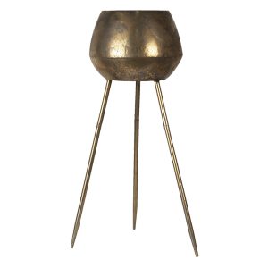 Zlatý kovový stolek Di na květiny s patinou - Ø 24*69 cm Clayre & Eef  - -