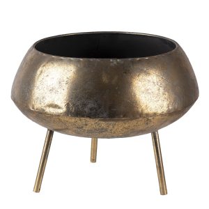 Zlatý kovový stolek s patinou na květiny - Ø 35*68 cm Clayre & Eef  - -