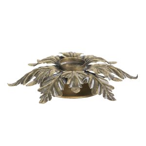 Zlatý kovový svícen s dekorací listů – Ø 23*5 cm Clayre & Eef  - -