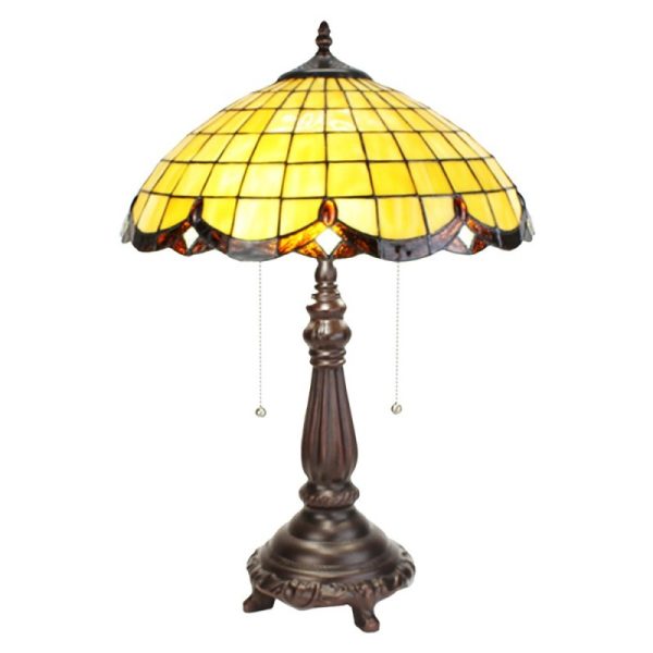 Žlutá stolní lampa Tiffany Elly - Ø 41*57 cm E27/max 2*60W Clayre & Eef  - -