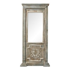 Zrcadlo v dřevěném retro hnědém rámu s bílou patinou - 55*7*118 cm Clayre & Eef  - -