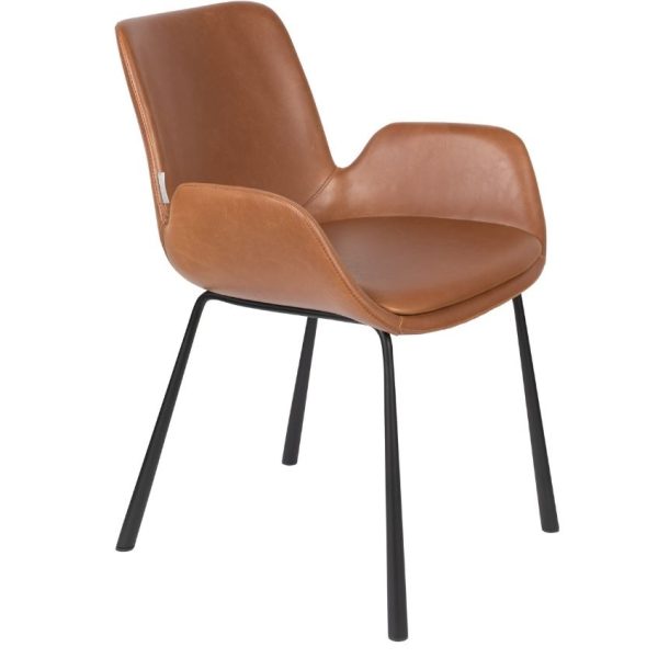 Hnědá koženková jídelní židle ZUIVER BRIT LL  - Výška79 cm- Šířka 59 cm