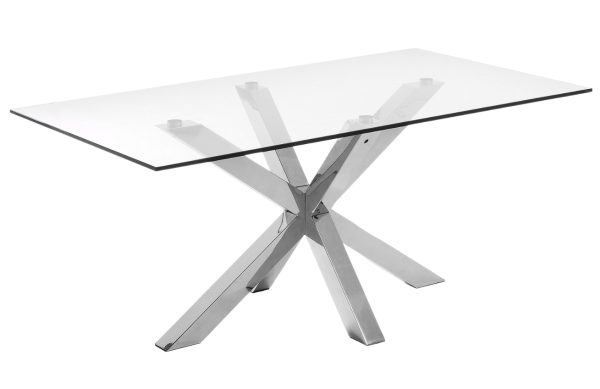 Skleněný jídelní stůl Kave Home Argo 160 x 90 cm s nerezovou podnoží  - Výška75 cm- Šířka 160 cm