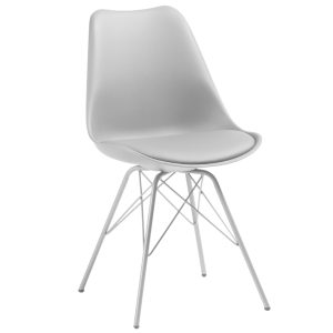 Světle šedá koženková jídelní židle Kave Home Ralf s kovovou podnoží  - Výška86 cm- Šířka 48 cm