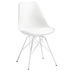 Bílá koženková jídelní židle Kave Home Ralf s kovovou podnoží  - Výška86 cm- Šířka 48 cm