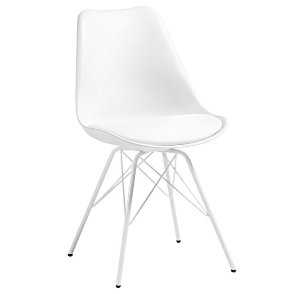 Bílá koženková jídelní židle Kave Home Ralf s kovovou podnoží  - Výška86 cm- Šířka 48 cm