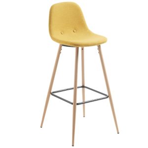 Hořčicově žlutá látková barová židle Kave Home Nolite 75 cm  - Výška101 cm- Šířka 47 cm