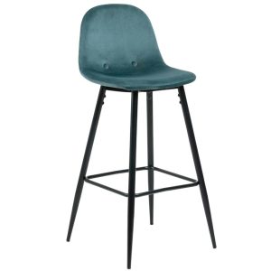 Tyrkysová sametová barová židle Kave Home Nolite 75 cm  - Výška101 cm- Šířka 47 cm