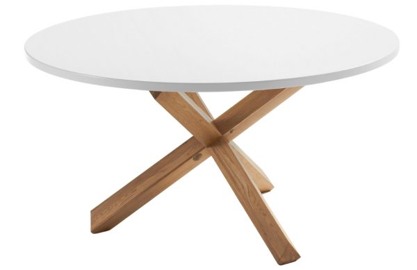 Bílý lakovaný kulatý jídelní stůl Kave Home Lotus 135 cm  - Výška75 cm- Tloušťka desky 3 cm