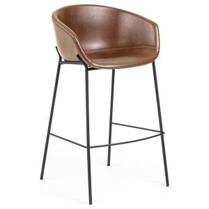 Hnědá koženková barová židle Kave Home Yvette 74 cm  - Výška99 cm- Šířka 60 cm