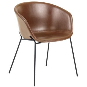 Hnědá koženková jídelní židle Kave Home Yvette  - Výška76 cm- Šířka 60 cm