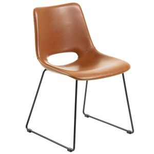 Koňakově hnědá koženková jídelní židle Kave Home Zahara  - Výška78 cm- Šířka 49 cm
