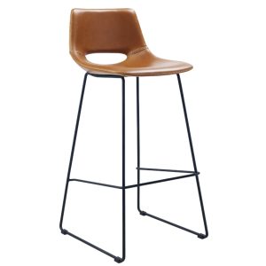 Koňakově hnědá koženková barová židle Kave Home Zahara 76 cm  - Výška98 cm- Šířka 47 cm