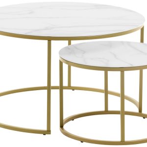 Set dvou bílých skleněných konferenčních stolků Kave Home Leonor 80/50 cm  - Výška36/46 cm- Průměr 50/80 cm