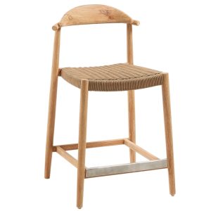 Dřevěná barová židle Kave Home Nina 62 cm s hnědým výpletem  - Výška94 cm- Šířka 54 cm