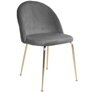 Nordic Living Šedá sametová jídelní židle Anneke se zlatou podnoží  - Výška78 cm- Šířka 52 cm
