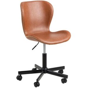 Scandi Hnědá koženková konferenční židle Matylda na kolečkách  - Výška87 cm- Šířka 48 cm