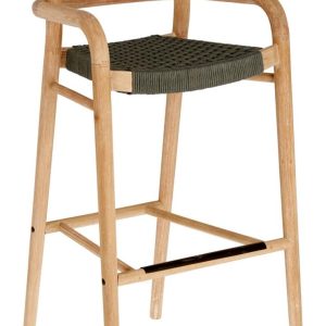 Dřevěná barová židle Kave Home Sheryl 79 cm se zeleným výpletem  - Výška110 cm- Výška sedu 79 cm