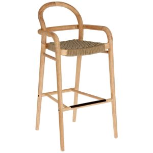 Dřevěná barová židle Kave Home Sheryl 79 cm s béžovým výpletem  - Výška110 cm- Šířka 54 cm