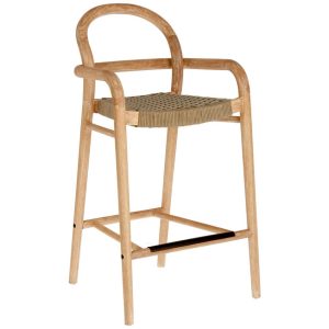 Dřevěná barová židle Kave Home Sheryl 69 cm s béžovým výpletem  - Výška100 cm- Šířka 54 cm
