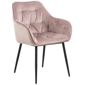 Scandi Světle růžová sametová jídelní židle Norman  - Výška83 cm- Šířka 58 cm
